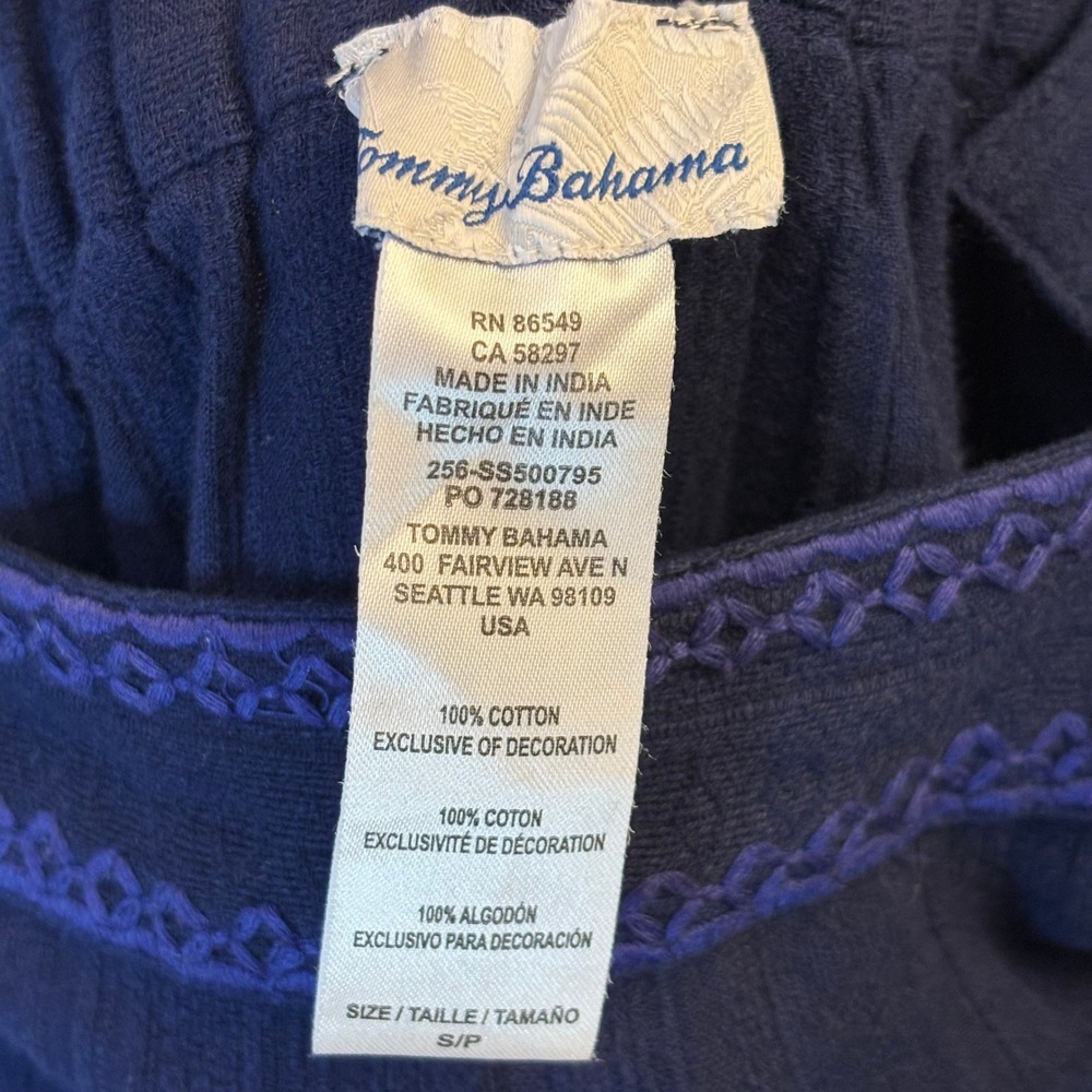 Tommy Bahama Dress Size Small Navy Blue Tiered Embroidered Cotton Gauzy Boho‎ - Picture 5 of 9